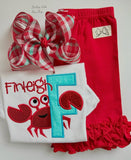 Crab shirt, tank top or bodysuit for girls in red and aqua