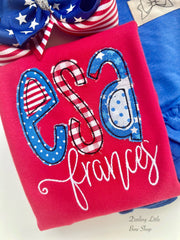 Red flutter sleeve shirt or baby bubble for 4th of July