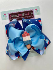 All American Cookout bow, Star Popsicle Bow in sparkly red, white and blue