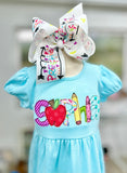 School Days Aqua Dress with name - Darling Little Bow Shop