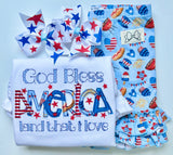 God Bless America, All American Cookout shirt, tank or bodysuit for Girls 4th of July - Darling Little Bow Shop