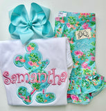 Mickey Tropical Print embroidered shirt, ruffle shirt, tank or bodysuit - Darling Little Bow Shop