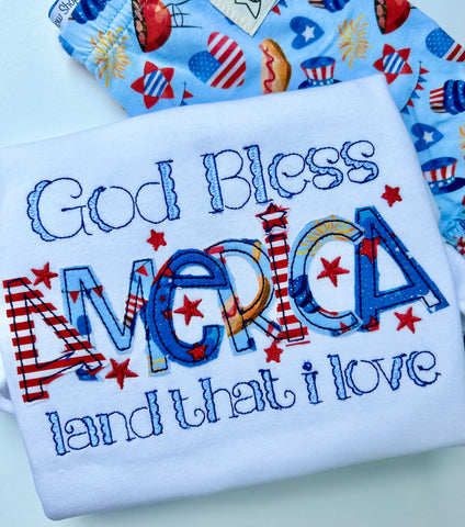 God Bless America, All American Cookout shirt, tank or bodysuit for Girls 4th of July - Darling Little Bow Shop