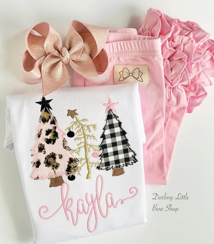 O Christmas Tree shirt or bodysuit for girls - pink, gold, black leopard print Christmas trees - Darling Little Bow Shop