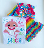 Pink Baby Shark Shirt or bodysuit for girls in rainbow colors - Darling Little Bow Shop