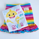 Baby Shark Shirt or bodysuit for girls in rainbow colors - Darling Little Bow Shop