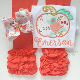 Floral Coral, Mint, Gold Pumpkin shirt or bodysuit for girls - Darling Little Bow Shop