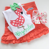 Flamingo shirt, tank top or bodysuit for girls in coral and mint - Darling Little Bow Shop