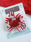 Crab hairbows, crab theme pigtail bows in red and white - Darling Little Bow Shop