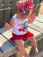 Crab shirt, tank top or bodysuit for girls in red and aqua
