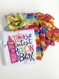 Crayon bow - fun 5-6" rainbow double stacked bow with crayon box center - Darling Little Bow Shop
