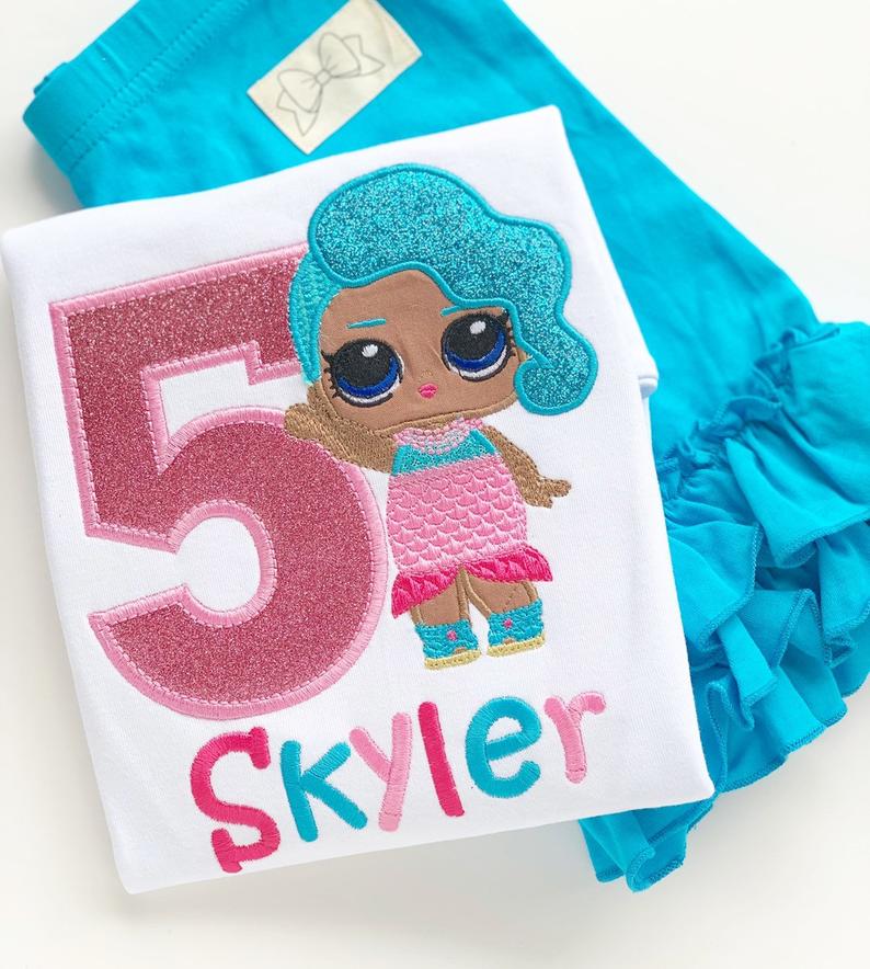 Mermaid Doll Birthday Shirt or bodysuit for girls