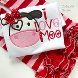 I love Moo shirt or bodysuit for girls - red and pink cow valentine top - Darling Little Bow Shop