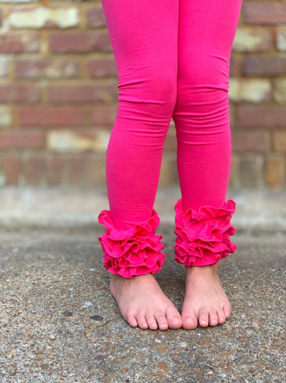 Hot Pink Ruffle Leggings - Hot Pink Icings - gorgeous knit ruffle leggings  - size NB to 10