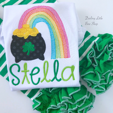 Rainbow Pot of Gold Shirt or bodysuit for girls - Darling Little Bow Shop