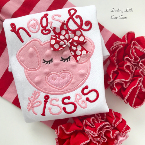 Hogs and Kisses shirt or bodysuit for girls - red and pink pig valentine top - Darling Little Bow Shop