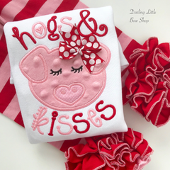 Hogs and Kisses shirt or bodysuit for girls - red and pink pig valentine top