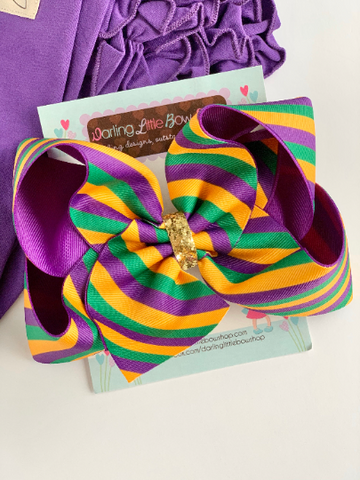 Mardi Gras Hairbow - 6" bow - Darling Little Bow Shop