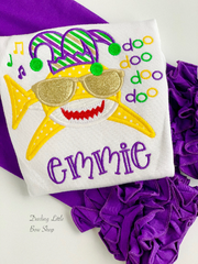 Mardi Gras shirt or bodysuit for girls - Mardi Gras Shark doo doo doo doo