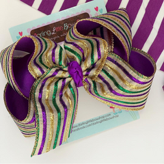 Mardi Gras Hairbow - 6" bow