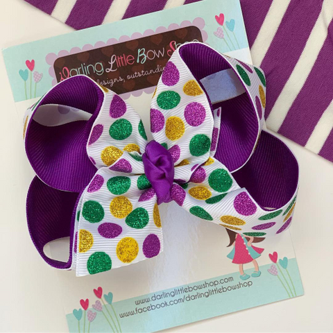 Mardi Gras Hairbow - 4-5" bow - Darling Little Bow Shop