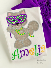 Mardi Gras shirt or bodysuit for girls - Mardi Gras Cat