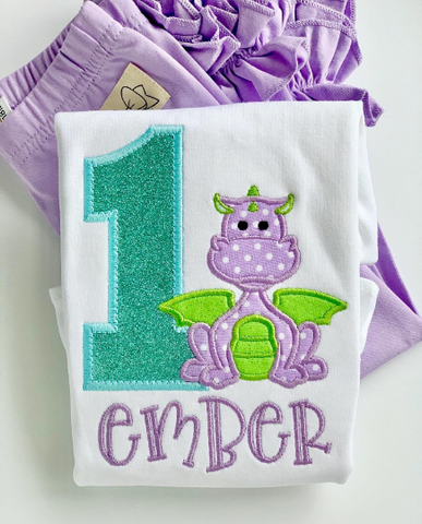 Baby Dragon Birthday Shirt or bodysuit for girls ANY AGE - Darling Little Bow Shop