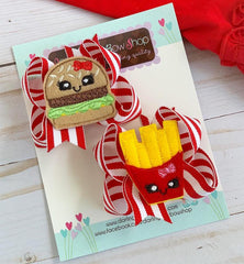 Fries before Guys hairbows, Burger and Fries pigtail bows