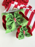 Grinch hairbow - choose 4-5" or 7" size - Darling Little Bow Shop