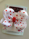 Valentine Hearts hairbow -- 6” or 4-5" red and white hearts hairbow with optional headband - Darling Little Bow Shop