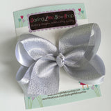 Silver Bow -- Beautiful shimmering silver hairbow -- 4" or 5" bow - Darling Little Bow Shop