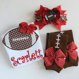 Football Team bow with optional headband -- choose your team colors -- large bow in polka dots and stripes with team colors - Darling Little Bow Shop