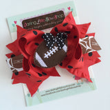 Football Team bow with optional headband -- choose your team colors -- large bow in polka dots and stripes with team colors - Darling Little Bow Shop