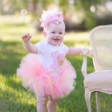 Pink and Gold First Birthday Tutu Outfit -- Miss Mouse pink and gold -- bodysuit, leg warmers, tutu, Over The Top bow in pink and gold - Darling Little Bow Shop