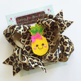 Pineapple Bow -- large bow in leopard print with pineapple center - Darling Little Bow Shop