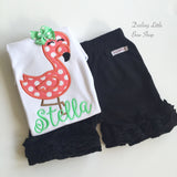 Flamingo shirt, tank top or bodysuit for girls in coral and mint - Darling Little Bow Shop