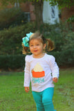 Pumpkin Pie shirt or bodysuit for girls -- Sweet As Pie -- Pumpkin Pie shirt in orange and peacock blue - Darling Little Bow Shop