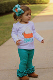 Pumpkin Pie shirt or bodysuit for girls -- Sweet As Pie -- Pumpkin Pie shirt in orange and peacock blue - Darling Little Bow Shop