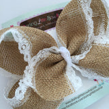 Burlap Bow -- burlap and lace large 6-7" bow - Darling Little Bow Shop