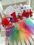 Circus Birthday Shirt or Bodysuit, Carnival Birthday Shirt in rainbow colors for any birthday - Darling Little Bow Shop