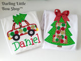 Christmas bodysuit or Shirt for Boys -- Deck The Halls -- cute car hauling home a Christmas Tree, red, green and gold - Darling Little Bow Shop