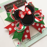 Miss Mouse Bow - Christmas Miss Mouse Bow in red and sparkly green - Darling Little Bow Shop - Darling Little Bow Shop