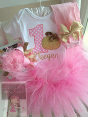 Pink and Gold Pumpkin Tutu Birthday Outfit