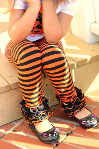 LIMITED Halloween Ruffle Leggings - BOO! - knit ruffle leggings in orange and black - comfy knit ruffle pants size Newborn to 10 - Darling Little Bow Shop