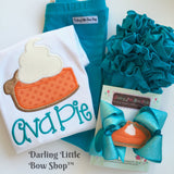 Pumpkin Pie shirt or bodysuit for girls -- Sweet As Pie -- Pumpkin Pie shirt in orange and peacock blue - Darling Little Bow Shop