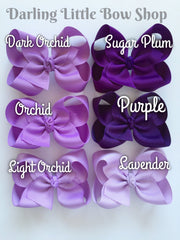 Purple Bow, Purple Hairbow -- Choose from 6 shades -- Purple, Sugar Plum, Lavender, 3 shades of Orchid  -- 3" 4" 5" or 6" bow