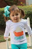 Pumpkin Pie shirt or bodysuit for girls -- Sweet As Pie -- Pumpkin Pie shirt in orange and peacock blue - Darling Little Bow Shop