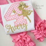 Pink and Gold Fairy Birthday Bodysuit or Shirt  -- Pink Pixsy Dust -- beautiful pink and gold glitter fairy theme - Darling Little Bow Shop