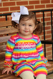 Rainbow Ruffle Dress -- sweet monogrammed knit long sleeve dress sizes 12m through 8 in rainbow stripes - Darling Little Bow Shop