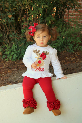 Cranberry Ruffle Leggings - Cranberry Red Ruffle Leggings - Darling Little Bow Shop